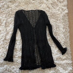 Black Lace Long Sleeve Swim Cover Up